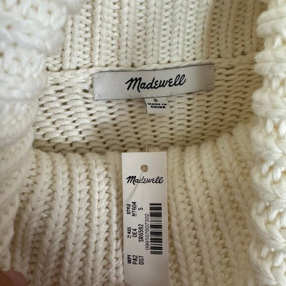 Madewell Ribbed Cotton Turtleneck Sweater WMNS S White Blue Stripes Relaxed Fit - Picture 5 of 8